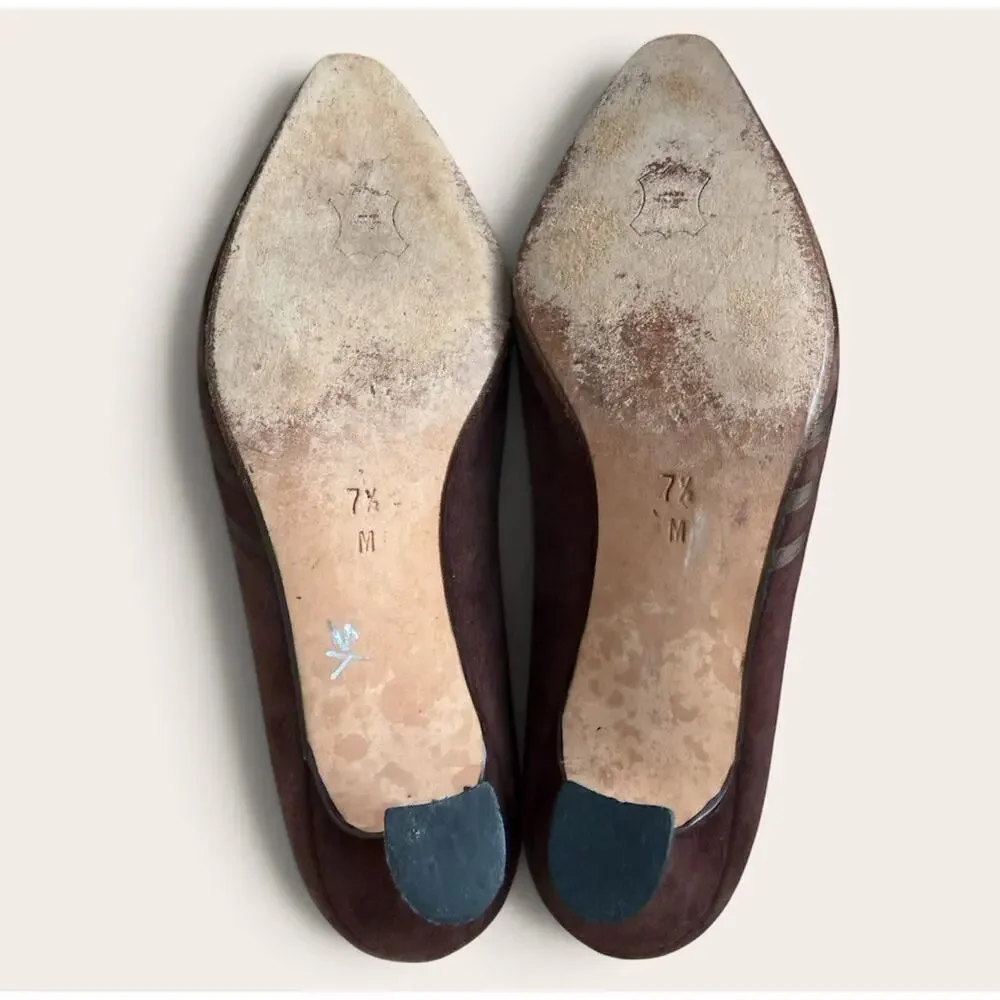 Vintage Bally Pumps 7.5 M Brown Suede Striped Low Heels Made In Italy